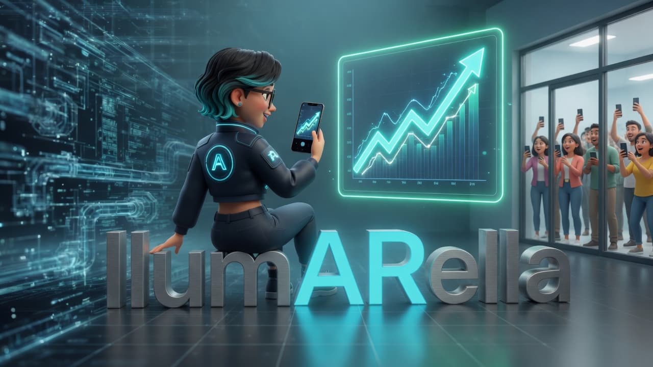 IlumARella logo — black umbrella with cyan light from the canopy rim, phone WebAR for local venues